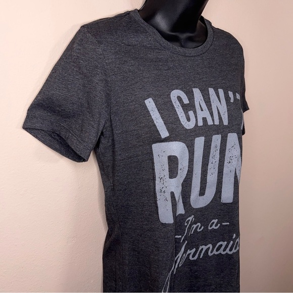 Small I Can’t Run I’m A Mermaid Tee Short Sleeve Womens Grey White Gift - Picture 4 of 11
